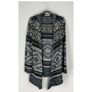 Grifflin Paris Aztec Hooded Long Open Cardigan Sweater Womens Size S/M Gray